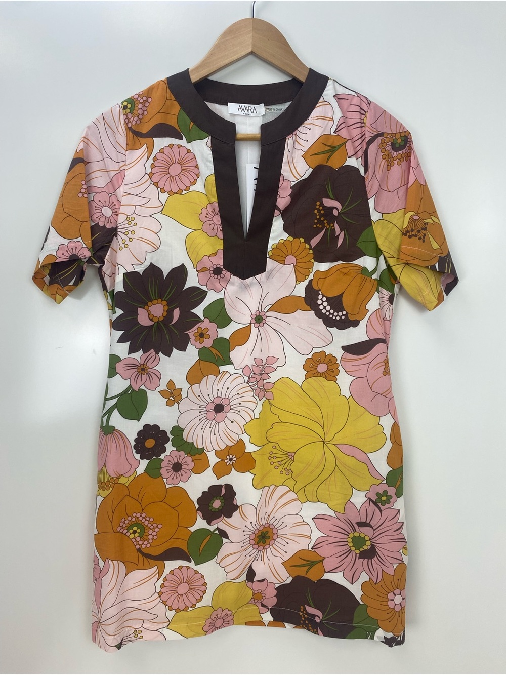 AVARA Pink & Yellow Floral Dress